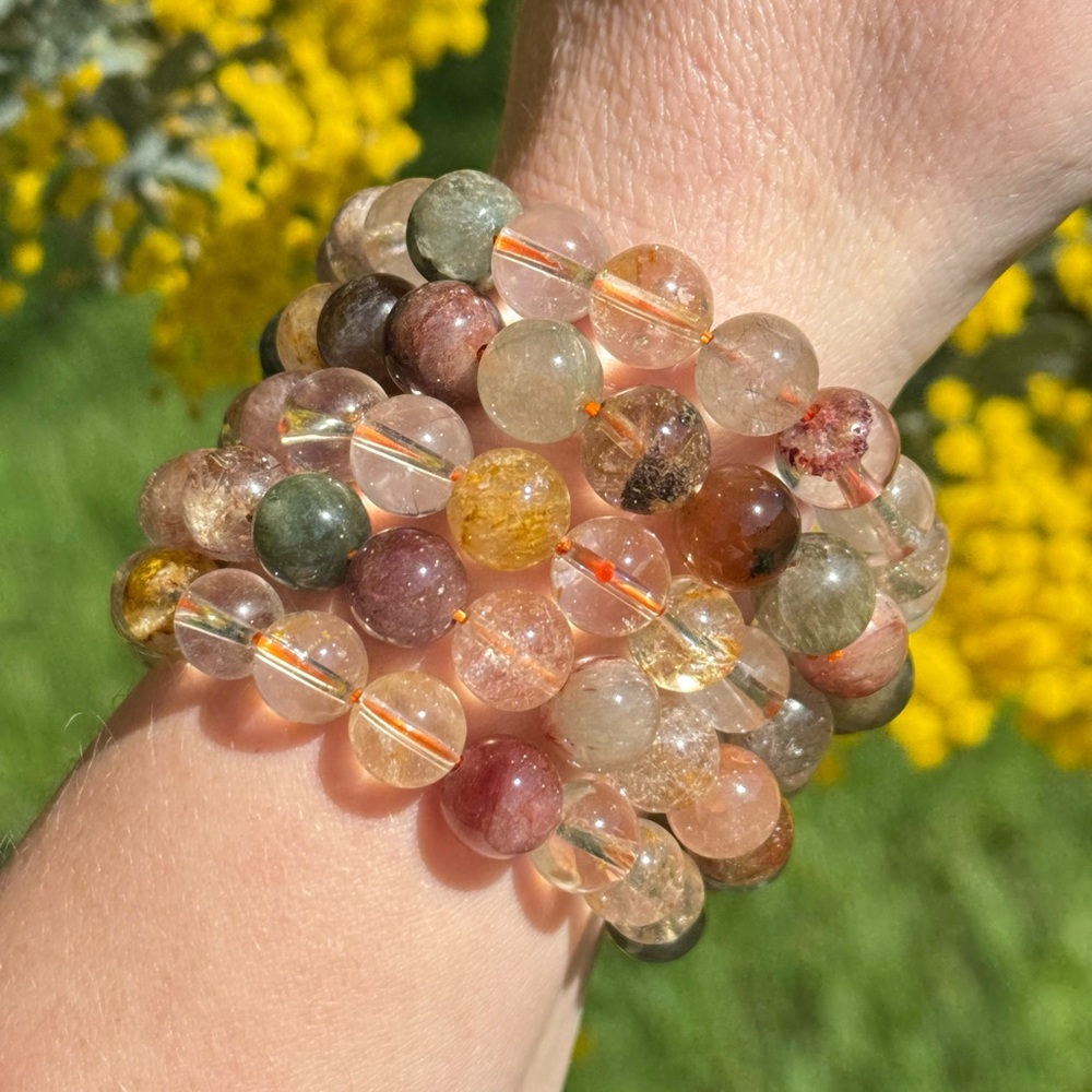Set of 5 Mixed Quartz Bracelets natural quartz  8mm stretch bracelets
